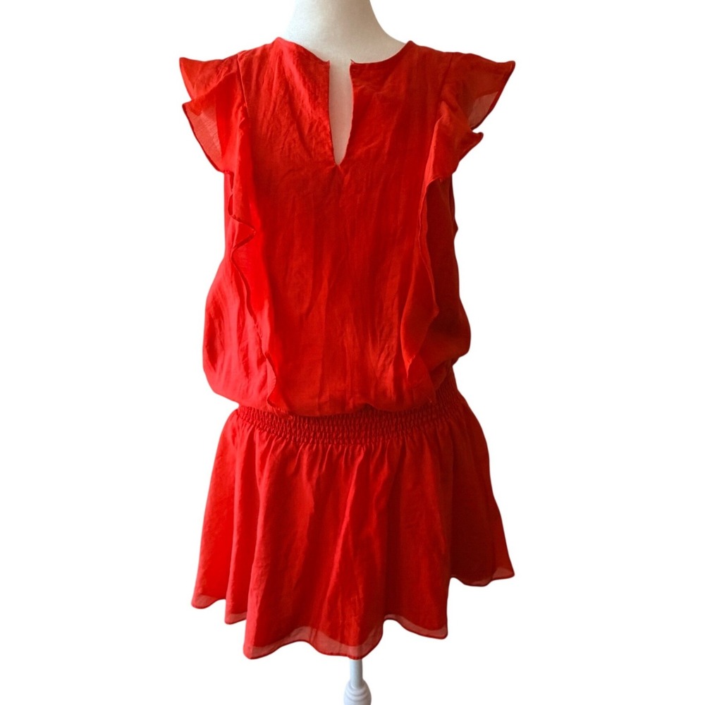 AMANDA UPRICHARD Red Ruffle Smocked Boho Romantic Holiday Party Mini Dress SMALL